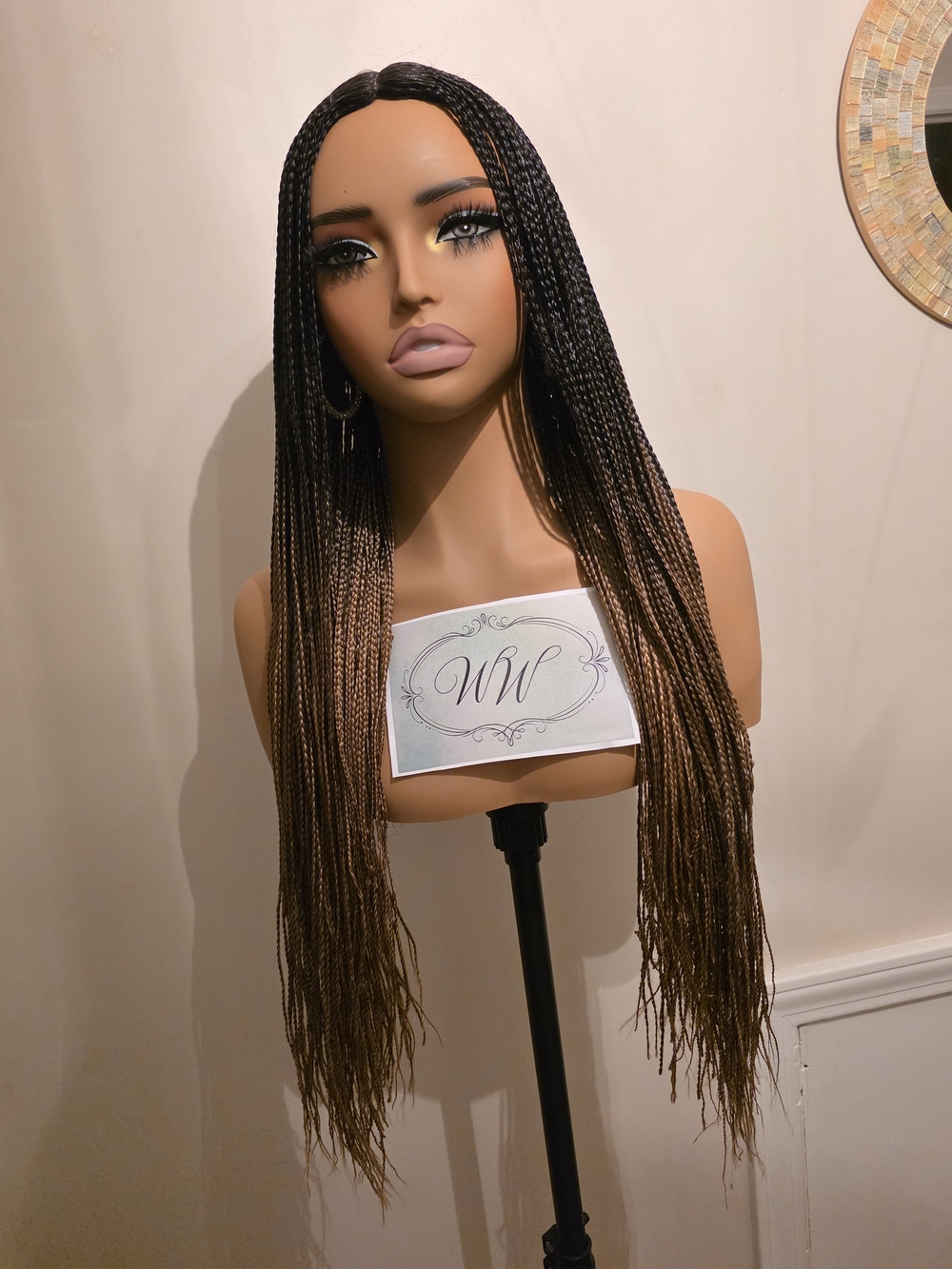 Long Braided Ombre Black To Brown Wig
